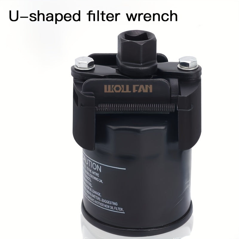 Adjustable Oil Filter Wrench Universal 2-Jaw Reversible Stainless Steel with Hex Socket & Adjustment Knob – German U-Shaped Multi-Function Tool for Engine Oil Change & Filter Removal