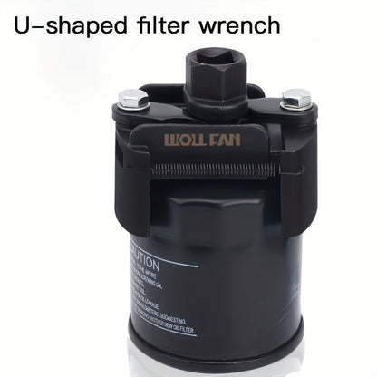 Adjustable Oil Filter Wrench Universal 2-Jaw Reversible Stainless Steel with Hex Socket & Adjustment Knob – German U-Shaped Multi-Function Tool for Engine Oil Change & Filter Removal