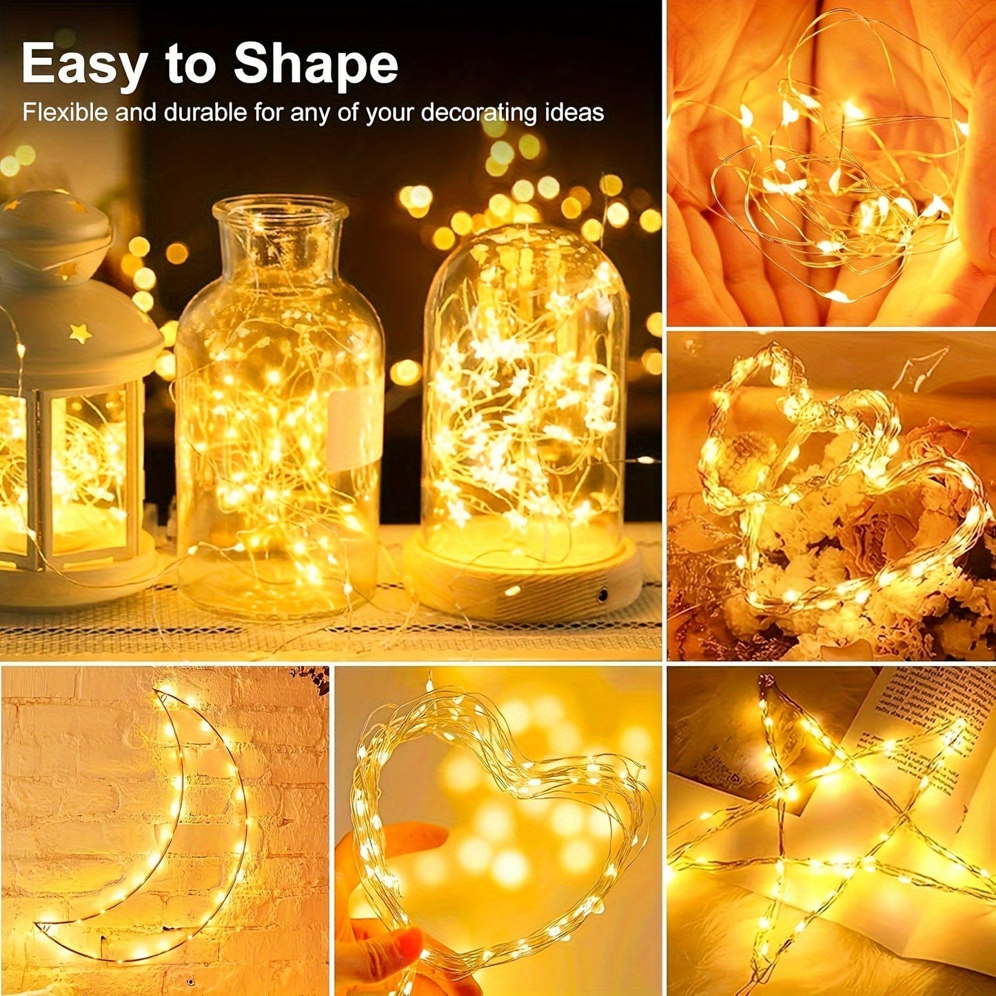 LED Fairy Lights Battery Operated 30/100 Pack – 6.5ft 20 LED Silver Wire Firefly String Lights for Wedding, Christmas, Halloween, Bedroom, Party Table Centerpieces & DIY Crafts Decor