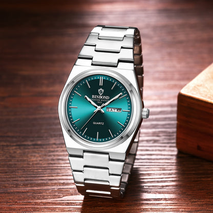 Men's Stainless Steel Quartz Watch – Luminous Dial, Date Calendar, Analog Business Wristwatch for Men, Classic Round Face, Solid Steel Band, Multiple Colors Available