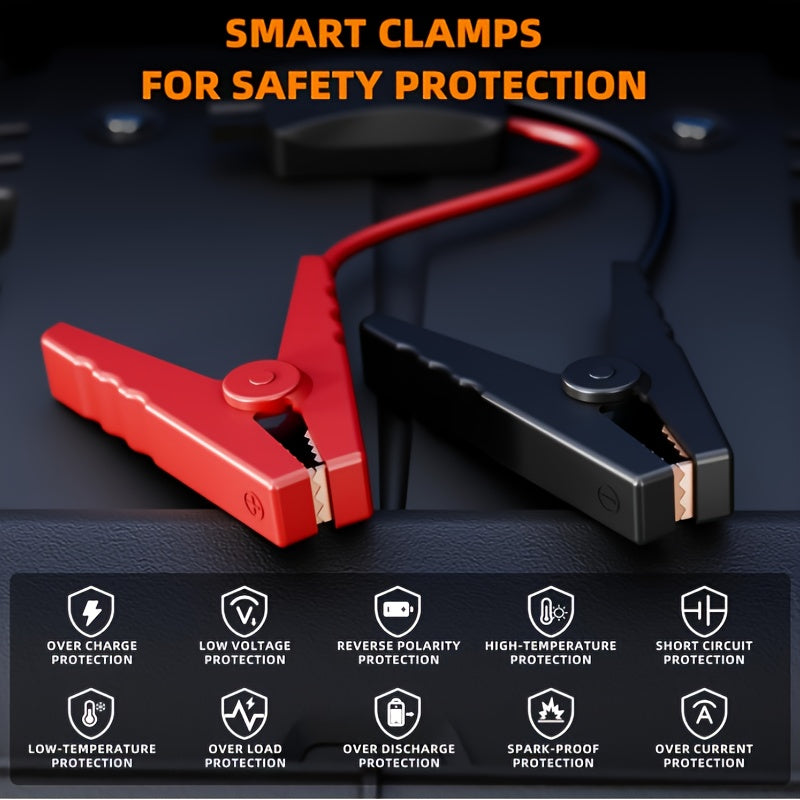 Portable Car Jump Starter 6000mAh with 150PSI Air Compressor Inflator Digital Display USB-C Charging LED Light Dual Safety Protection for Cars Trucks SUVs - Outdoor Travel Camping Emergency Kit
