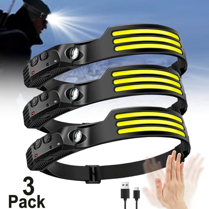 Motion Sensor LED Headlamp USB Rechargeable IP54 Waterproof – Super Bright 5-Mode Head Lamp for Camping Hiking Running Fishing Outdoor Activities