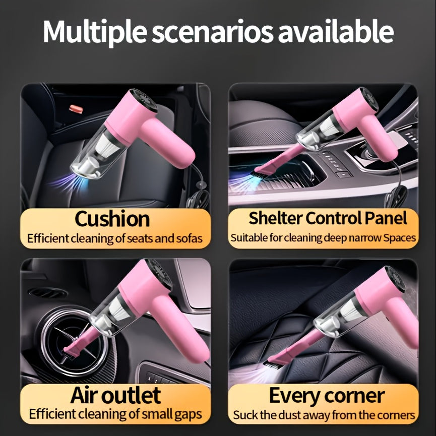 12V Handheld Car Vacuum Cleaner, Powerful Wired Portable Car Vacuum for Pet Hair & Dust Removal, Silent Motor, Accessories Kit Included, Compact Design for Car Interior Cleaning – Pink