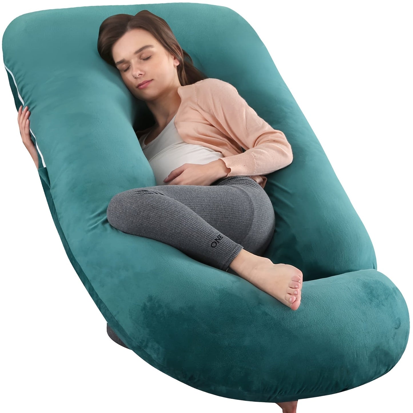 J-Shaped Maternity Pillow Full Body Pregnancy Pillow with Pillowcase – Back, Leg & Tummy Support for Comfortable Sleep, 41" & 60" Sizes, Multiple Colors & Fabrics, Great Baby Shower Gift