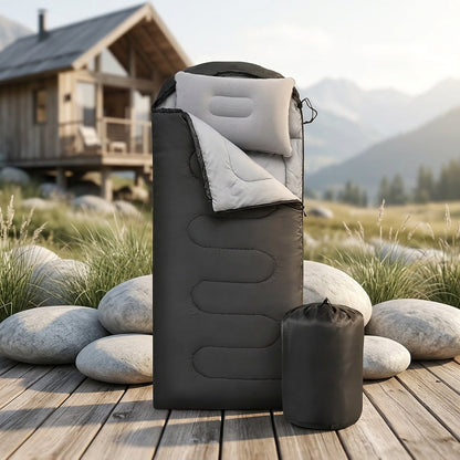 3-Season Camping Sleeping Bag with Pillow & Compression Sack – Lightweight Sleep System for Adults, Hiking Backpacking Outdoor Adventures Travel & Emergency Use, 4 Colors