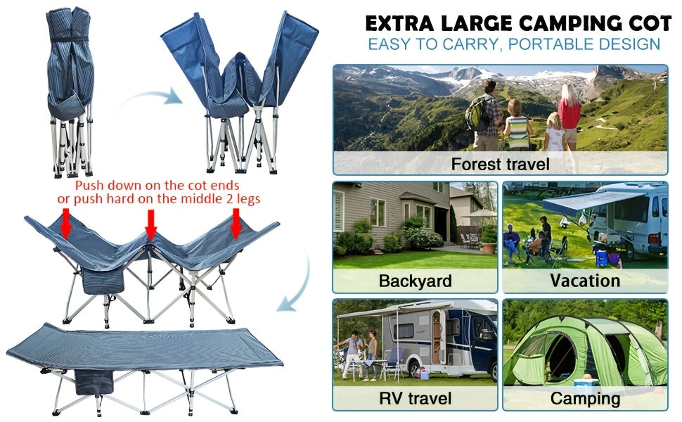 XXL 32-Inch Wide Camping Cot with Mattress – 1200D Oxford Heavy-Duty Folding Sleeping Cot with Carry Bag for Adults, Extra Wide Portable Outdoor Bed for Camping Hiking Travel & Guest Use