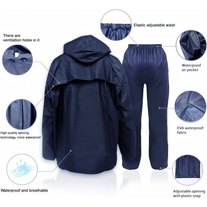 Waterproof Rain Suit for Men & Women – Lightweight Windproof Rain Coat with Pants, Packable Rain Gear for Hiking, Fishing, Cycling & Outdoor Sports, Navy Blue, S-XXXL