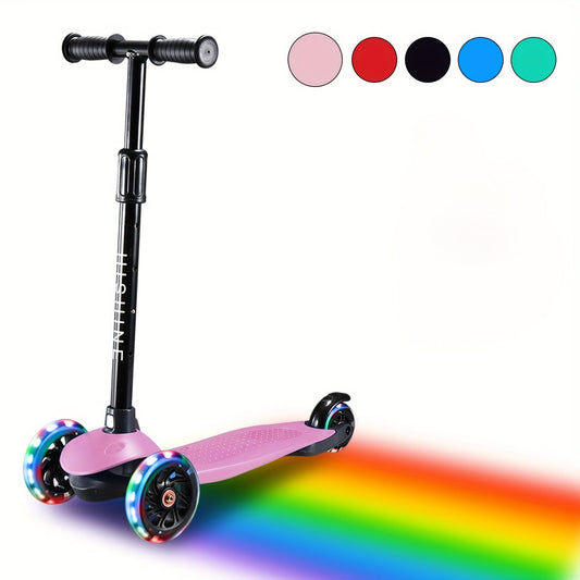 Kids 3-Wheel Scooter with Light Up Wheels – Adjustable Height Lean-to-Steer Toddler Scooter for Ages 2-5, Front Brake & Double Suspension, Pink Blue Black Red