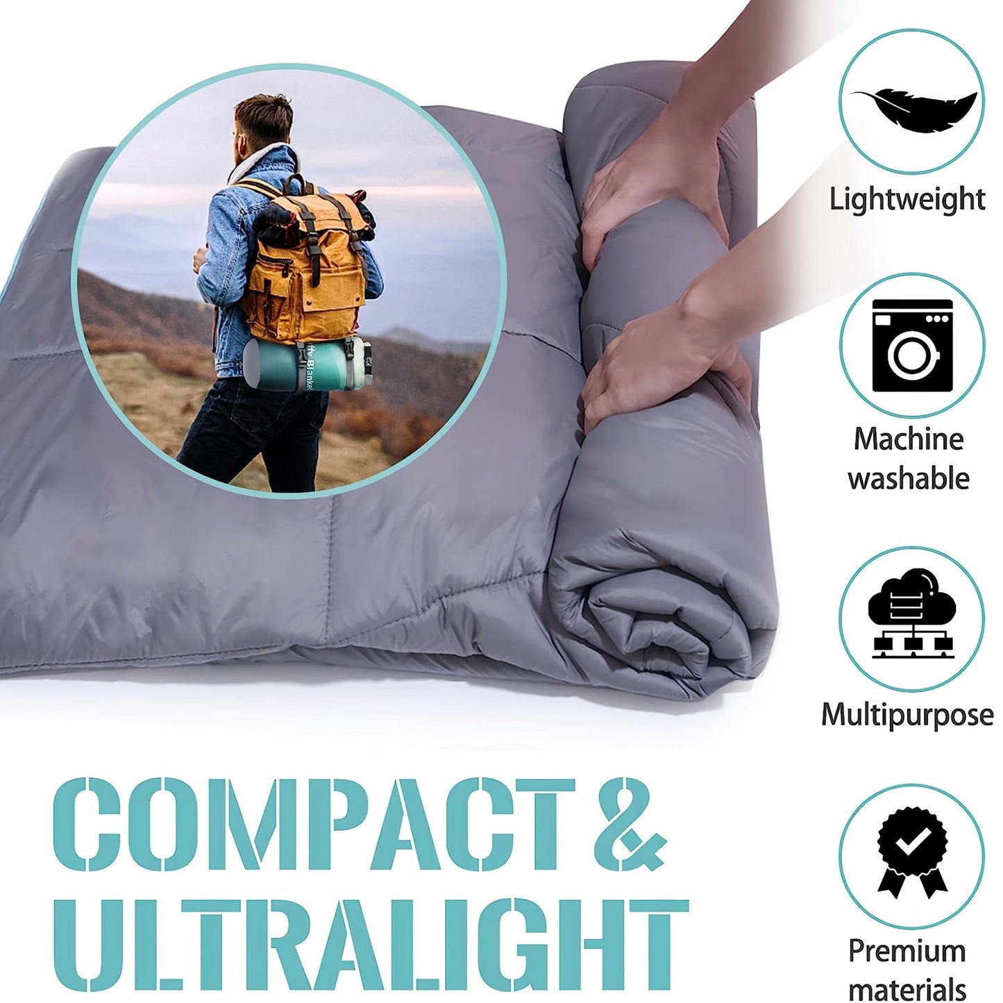Outdoor Puffy Camping Blanket 55x79 Inch Lightweight Down Alternative Ultra Warm Hammock Top Quilt – Printed Camping Blanket for Traveling, Picnic, Beach Party & Cold Weather | 140x200cm