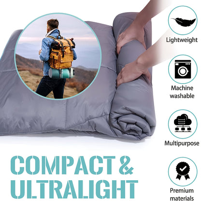 Outdoor Puffy Camping Blanket 55x79 Inch Lightweight Down Alternative Ultra Warm Hammock Top Quilt – Printed Camping Blanket for Traveling, Picnic, Beach Party & Cold Weather | 140x200cm
