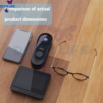 Wireless Video Doorbell Camera with Monitor, No Subscription HD Smart Doorbell with Night Vision, Two-Way Talk, 4.3-Inch Screen & 128GB Storage for Home Security