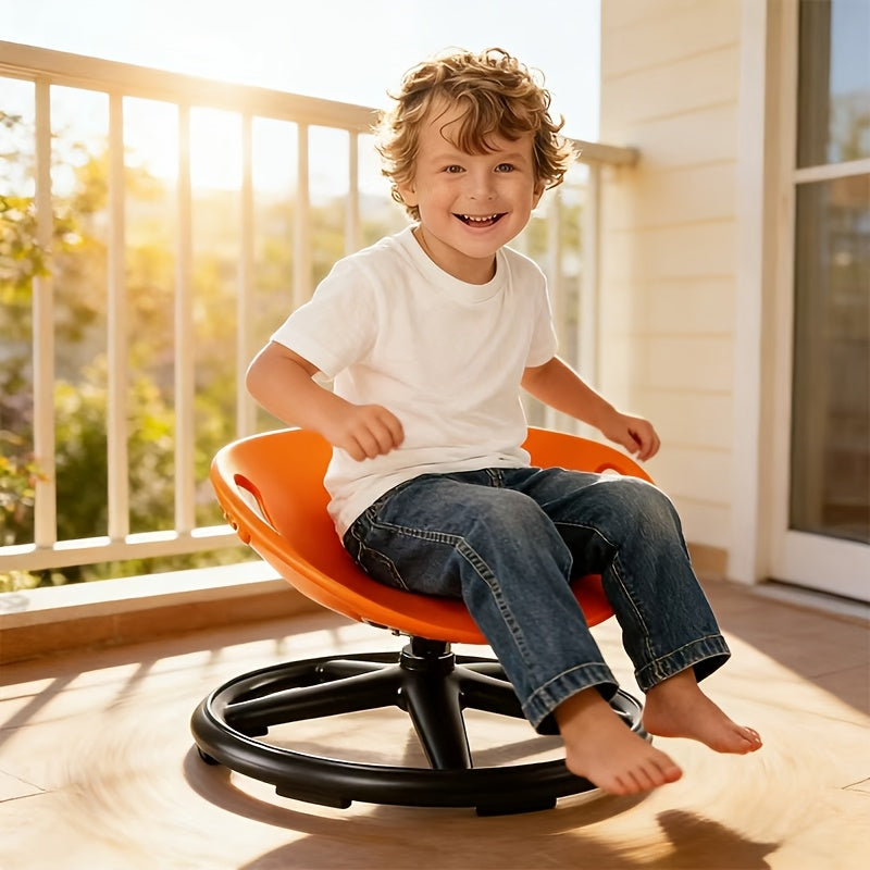 Sensory Spin Chair for Kids with Autism ADHD – Oval Eggshell Spinning Stool Anti-Slip Metal Base, Vestibular Sensory Integration Therapy Equipment for Home & Classroom (Blue/Orange)