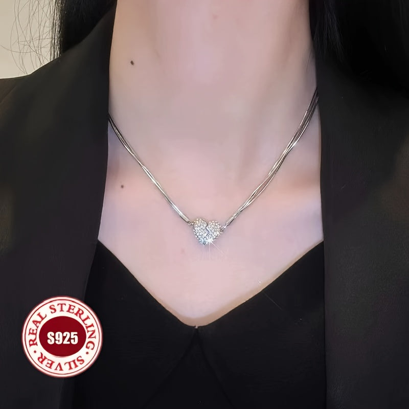 S925 Sterling Silver Three-Layer Heart Necklace for Women – Hypoallergenic Layered Heart Pendant with December Birthstone, Elegant Classic Jewelry for Valentine's Day, Weddings & Daily Wear, 40cm to 60cm