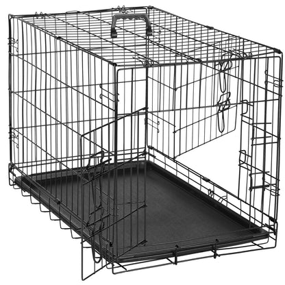 Folding Wire Dog Crate with Divider & Leak-Proof Tray – Double Door Collapsible Metal Kennel for Small, Medium & Large Dogs, Indoor, Outdoor & Travel Use