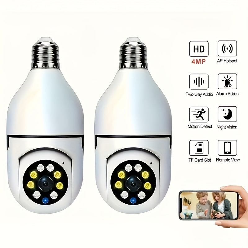 2 Pack 4MP Bulb Security Camera Wireless 360 Panoramic HD 5GHz 2.4GHz WiFi Night Vision Two-Way Audio App Control Indoor Home Garage Pet Monitoring Camera