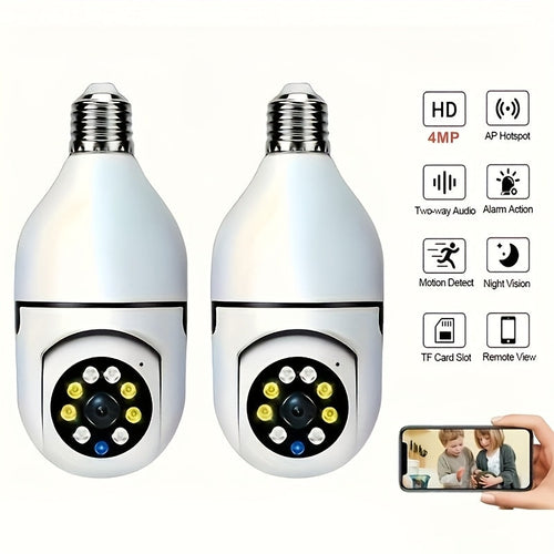 2 Pack 4MP Bulb Security Camera Wireless 360 Panoramic HD 5GHz 2.4GHz WiFi Night Vision Two-Way Audio App Control Indoor Home Garage Pet Monitoring Camera