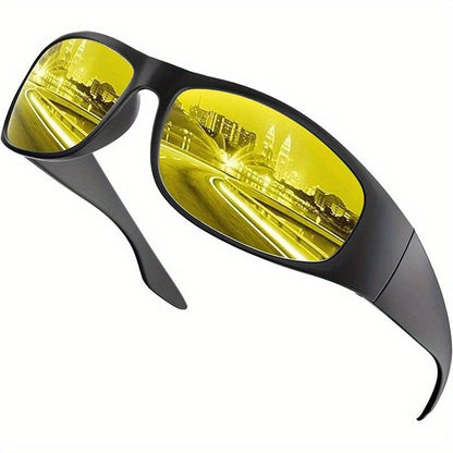 Super Dark Polarized Wrap Around Sunglasses for Men & Women – UV400 Protection, Lightweight Sport Eyewear, Glossy & Matte Frame, Black Blue Yellow Lens, Driving Cycling Fishing Hiking Outdoor