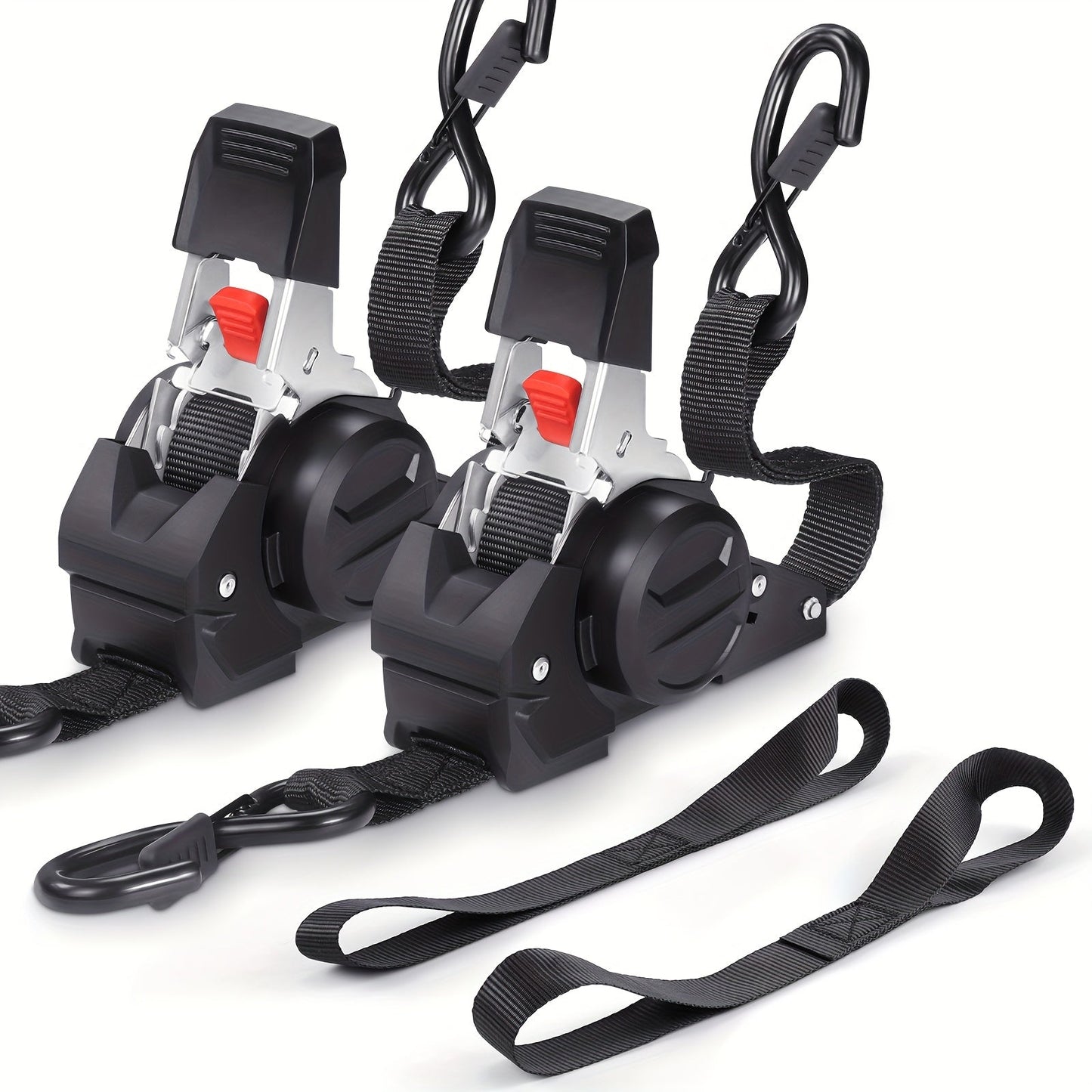 Retractable Ratchet Tie Down Straps 4-Pack Heavy Duty Self-Retracting – 2pcs 10 Ft Auto Cargo Straps for Truck, Trailer, Motorcycle, Moving & Appliances Securing