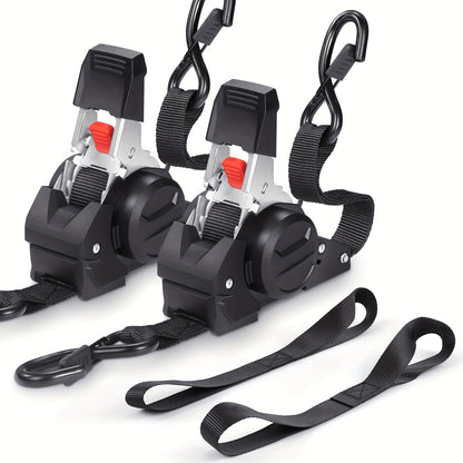 Retractable Ratchet Tie Down Straps 4-Pack Heavy Duty Self-Retracting – 2pcs 10 Ft Auto Cargo Straps for Truck, Trailer, Motorcycle, Moving & Appliances Securing