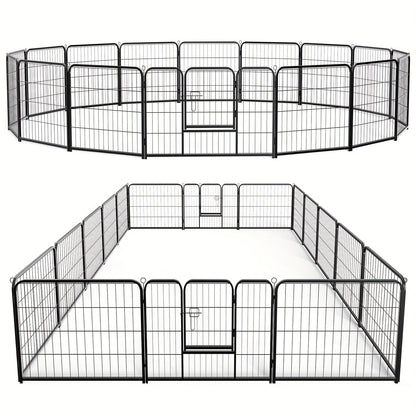 Dog Playpen 8 or 16 Panel DIY Metal Kennel with Door for Large Medium Small Dogs – 24 32 40 Inch Indoor Outdoor Puppy Pen Easy to Assemble & Move