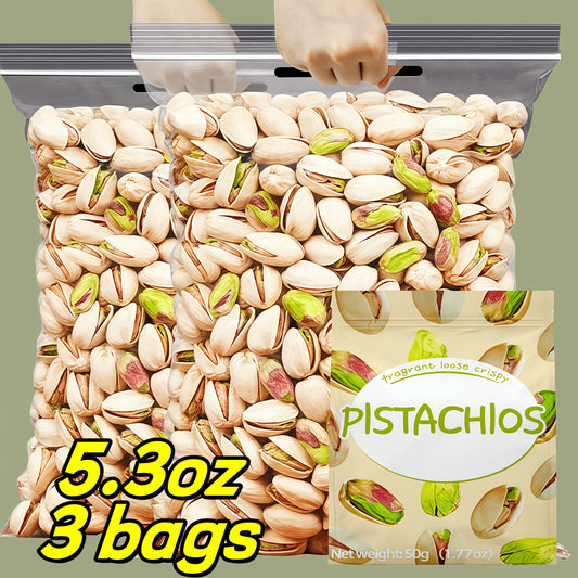 Natural Shell-On Pistachios Individually Wrapped Snack Bags 3 Pack x 5.3oz Ready-to-Eat Protein Snack Gluten-Free Vegan