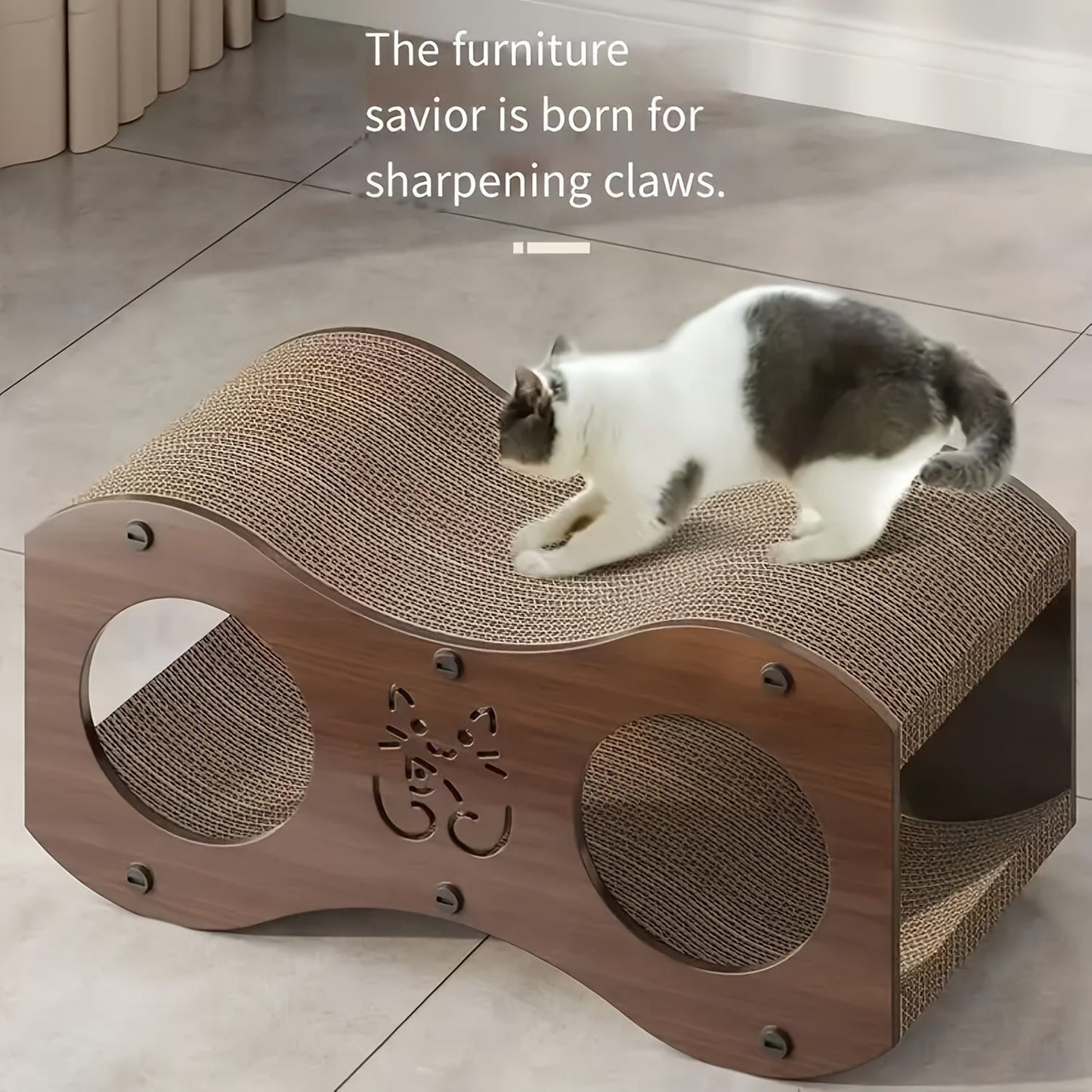 Walnut Cat Scratching Post with Integrated Cat Bed – 4-Season Woven Scratch Pad, Indoor Cat Scratcher for Lounging & Play, All Breeds