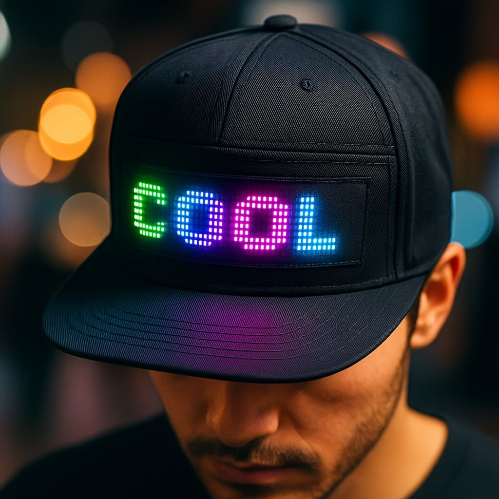 Programmable LED Hat with Scrollable Text & Animated Patterns – App-Controlled, Adjustable Woven Baseball Cap for Men, Black, Perfect for Parties, Festivals & Holidays