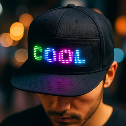 Programmable LED Hat with Scrollable Text & Animated Patterns – App-Controlled, Adjustable Woven Baseball Cap for Men, Black, Perfect for Parties, Festivals & Holidays