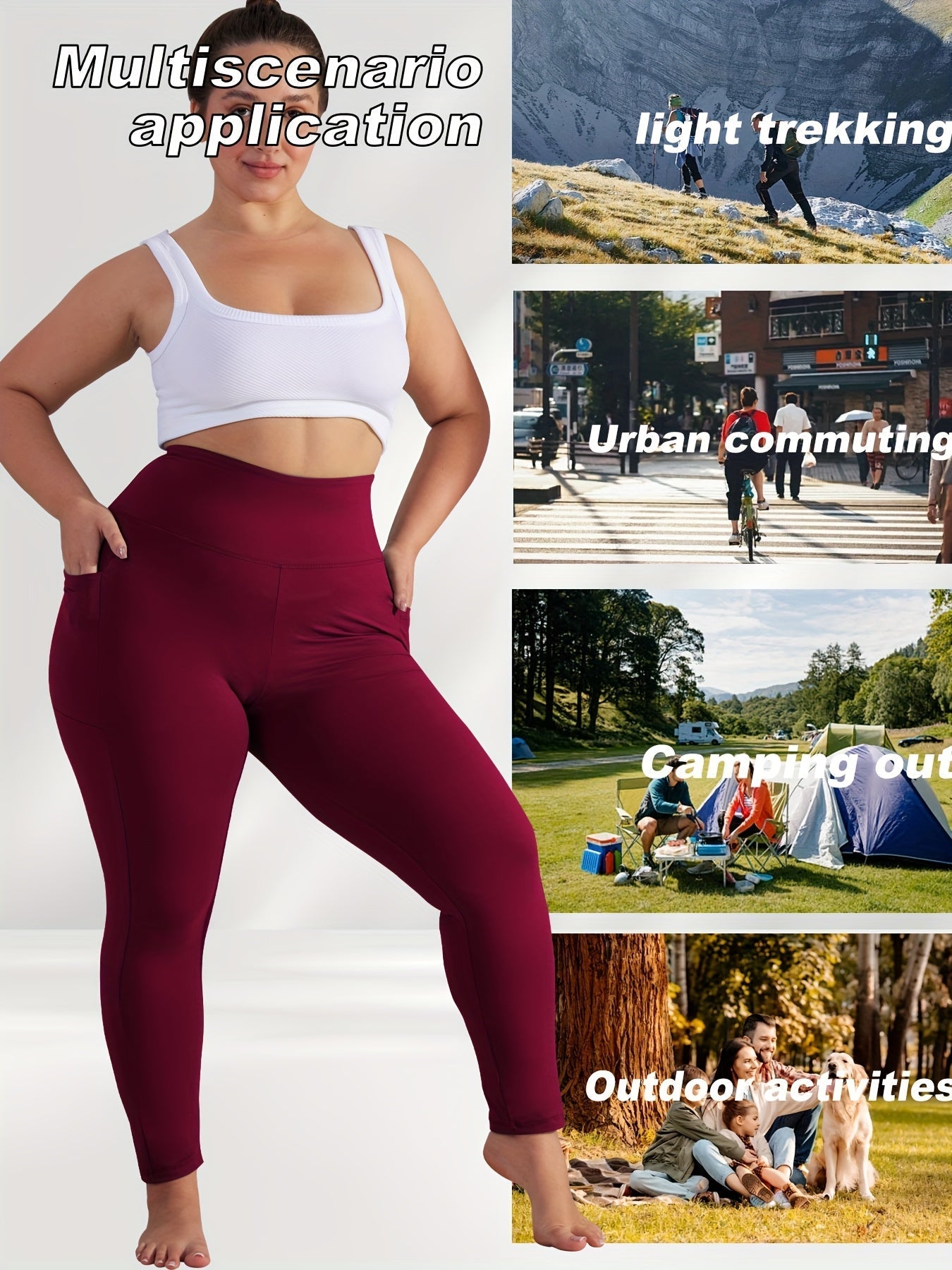 Women's Plus Size Yoga Pants with Pockets – High-Waist Fleece-Lined Warm Leggings for Fall & Winter, Tight-Fitting Elastic Sports Base Layer Pants, Sizes 1XL-5XL in Black, Gray, Burgundy & Navy