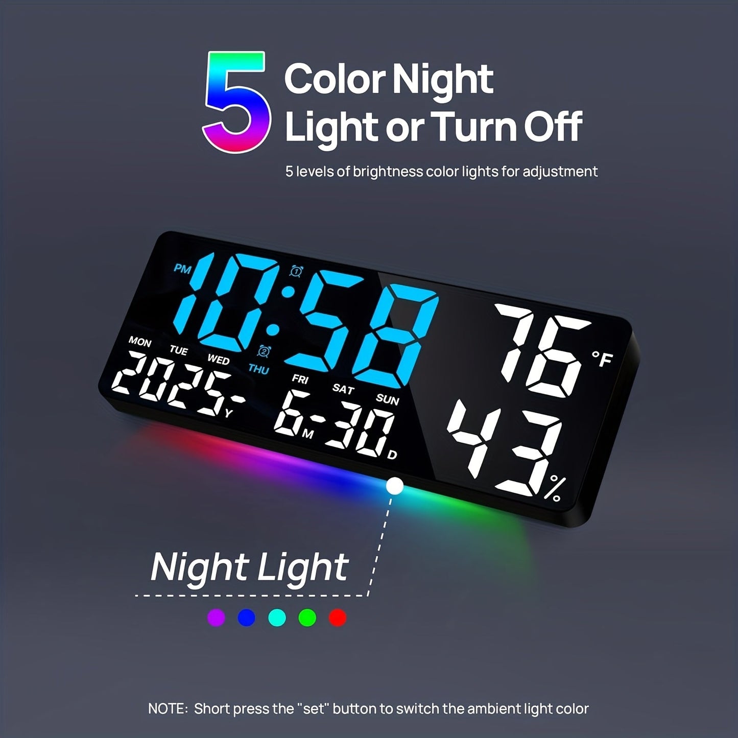 Large Screen LED Alarm Clock 15 Inch Auto-Dimming with Remote Control | Digital Clock Time Date Week Temperature Humidity Timer | Bedroom Bedside Senior-Friendly Living Room Office Desk