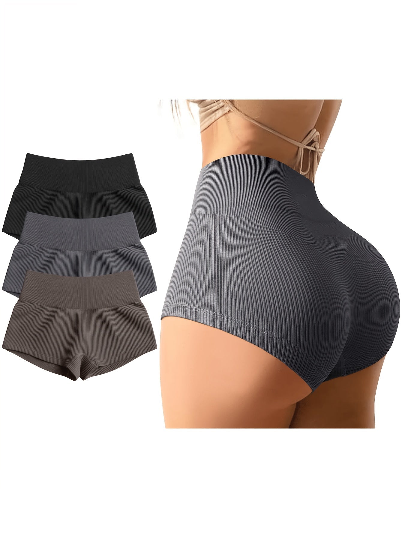 Women's 3-Pack High Waist Seamless Yoga Shorts Nylon Stretch Workout Shorts for Gym Running Cycling Sports Activewear S-XL