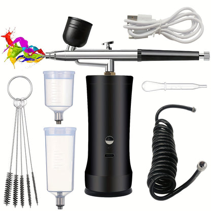 Cordless Airbrush Kit with Compressor Rechargeable 0.3mm Nozzle 3-Speed Pressure – Portable Airbrush Set for Makeup, Nail Art, Cake Decorating, Model Painting & Body Art