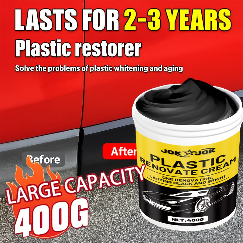 Car Plastic Polish & Tire Coating 400g with Sponge – All-in-One Restorer for Dashboard, Seats & Bumpers, Long-Lasting PVC Formula, Streak-Free Shine, Easy Auto Detailing Application