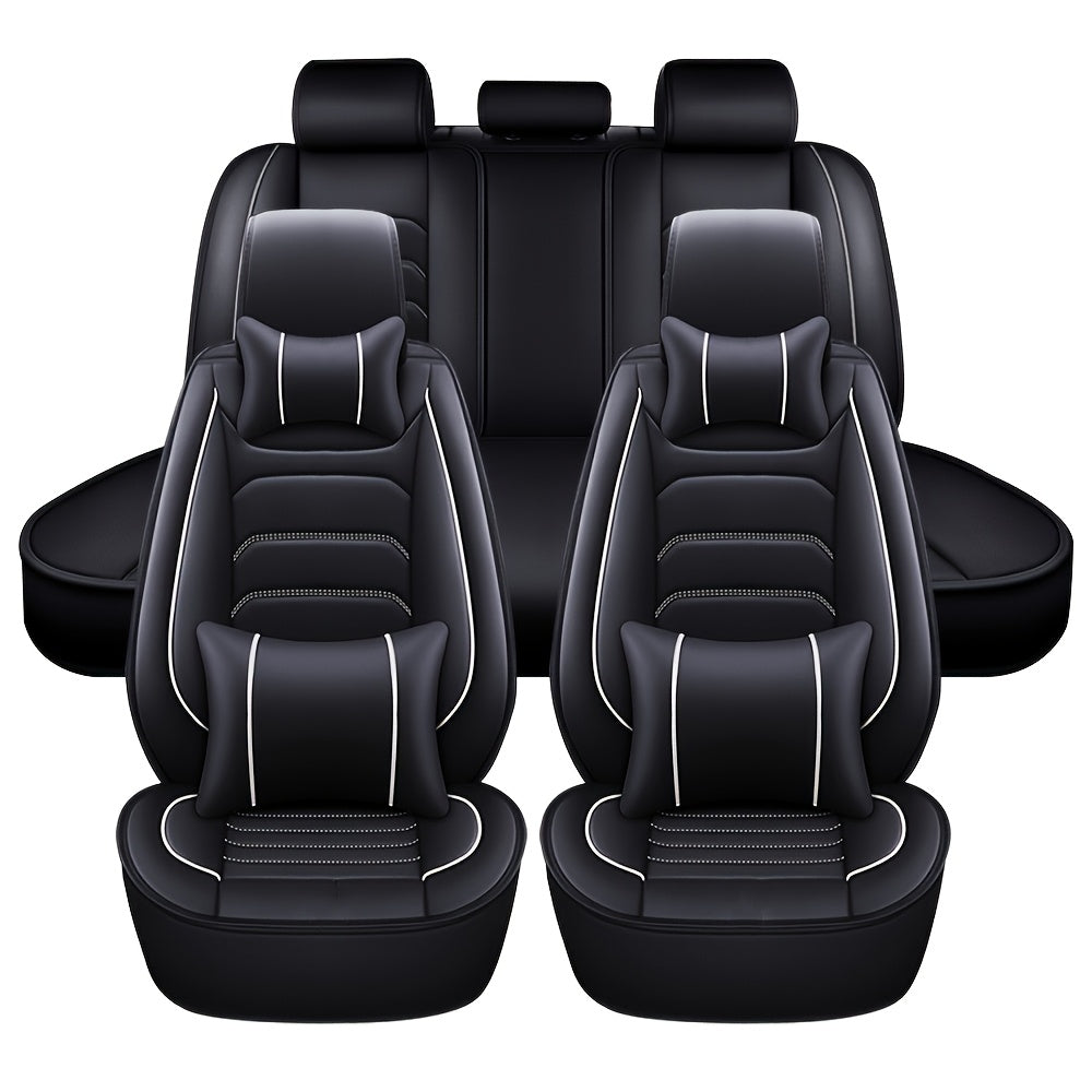 Faux Leather Car Seat Covers 5-Seat Full Set – Waterproof 360° All-Weather Protection, Soft Foam Padding, Non-Slip Grip, Universal Fit for Cars Trucks Sedans SUVs, 6 Colors Available