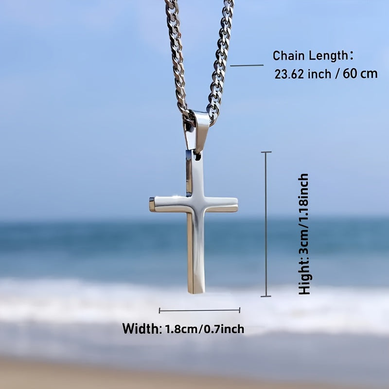 Men's Cross Pendant Necklace 18K Gold Plated Cuban Chain 304 Stainless Steel Minimalist Casual Jewelry Gift for Him Steel Gold