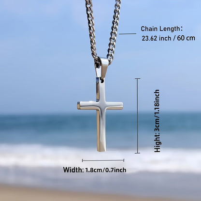 Men's Cross Pendant Necklace 18K Gold Plated Cuban Chain 304 Stainless Steel Minimalist Casual Jewelry Gift for Him Steel Gold