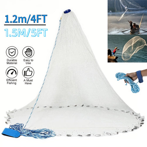 Fishing Cast Net 8FT 10FT for Bait Trapping – Strong Nylon Monofilament Mesh with Heavy Duty Zinc Sinker Weights, Easy Throw Design for American Saltwater & Freshwater Fishing, 240/300 Steel Drop