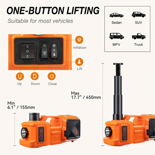 5 Ton Electric Hydraulic Car Jack with Built-in Air Pump - Portable Car Lift for SUV MPV Truck Tire Replacement & Garage Maintenance, Optional Electric Impact Wrench, Emergency Roadside Tool