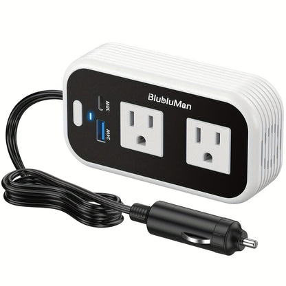 200W Car Power Inverter DC 12V to AC 110V with 30W PD Fast Charge & 24W QC3.0, Car Outlet Adapter for Laptop Phone Tablet, Power Inverter for Vehicles Road Trips Camping