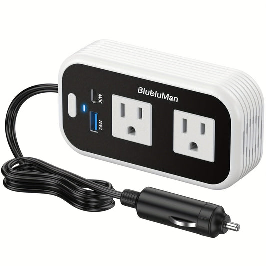 200W Car Power Inverter DC 12V to AC 110V with 30W PD Fast Charge & 24W QC3.0, Car Outlet Adapter for Laptop Phone Tablet, Power Inverter for Vehicles Road Trips Camping