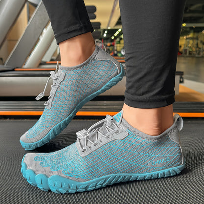 Striped Lace-Up Water Shoes for Men & Women – Quick-Dry Non-Slip Rubber Sole Aqua Shoes for Beach, Swimming, Diving, Hiking, Yoga & Indoor Fitness, Lightweight All-Season Footwear