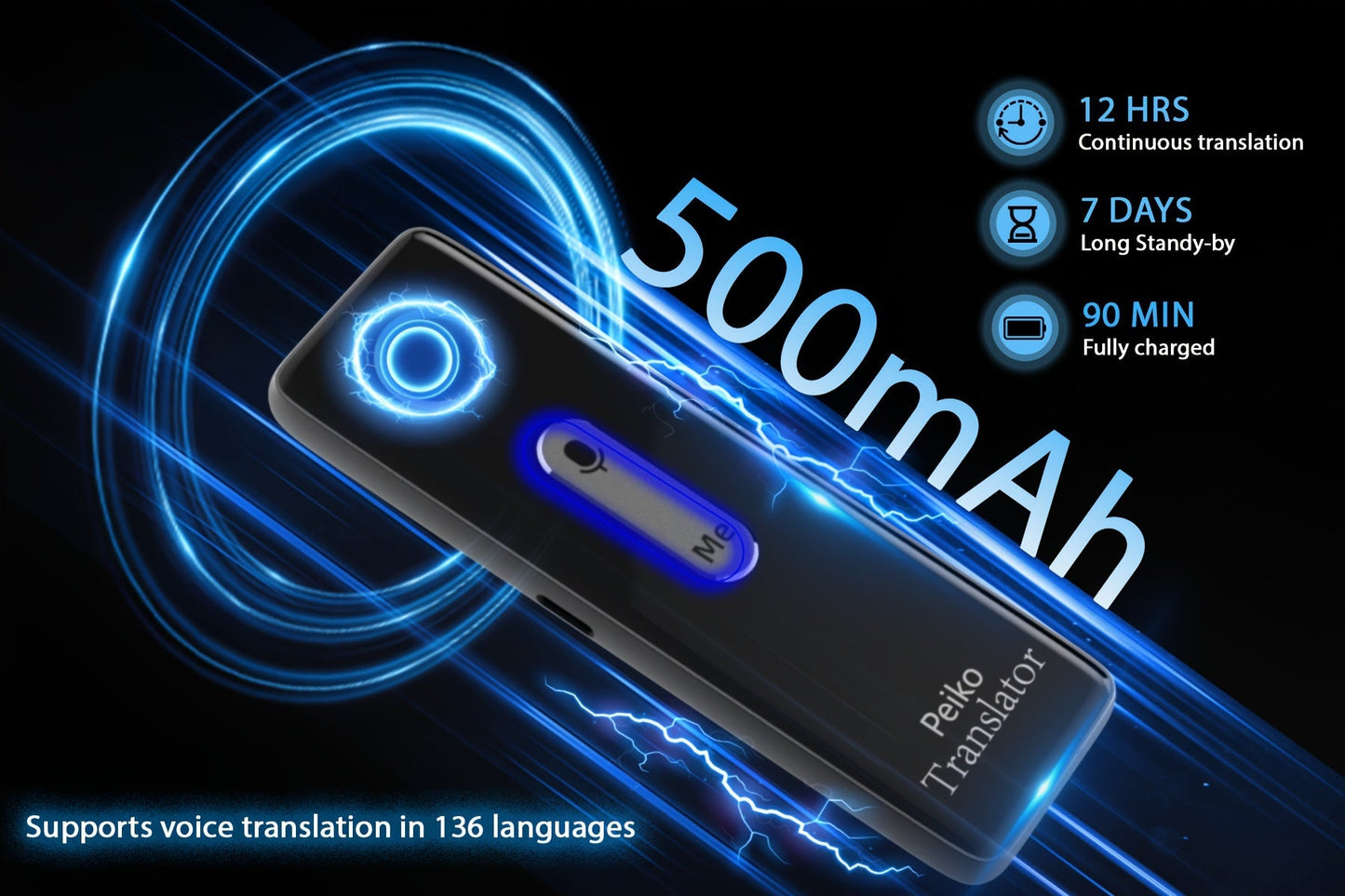 Portable Language Translator Device – Two-Way Instant Voice Translation, 136 Languages, WiFi & Offline Support, High Accuracy AI Translator for Travel, Business, Learning & International Communication