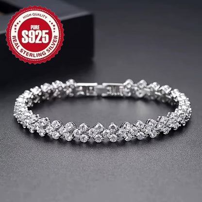 2PCS S925 Sterling Silver Bracelet Set for Women – CZ Tennis Bracelet & Retro Multi-Element Charm Bracelet, Classic Luxury Style, Sparkling Zirconia Mosaic, Perfect Daily Wear & Gift Set