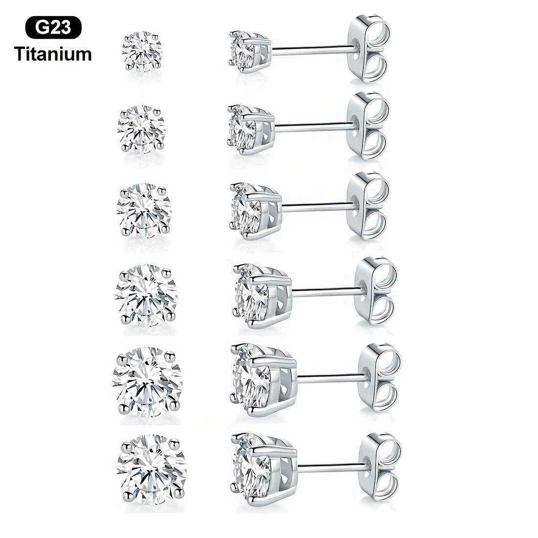 G23 Titanium Stud Earrings Set Hypoallergenic Zirconia Multiple Piercing Stacking Earrings 3 4 5 6 7 8mm Small Studs for Women Men Sensitive Ears Gift