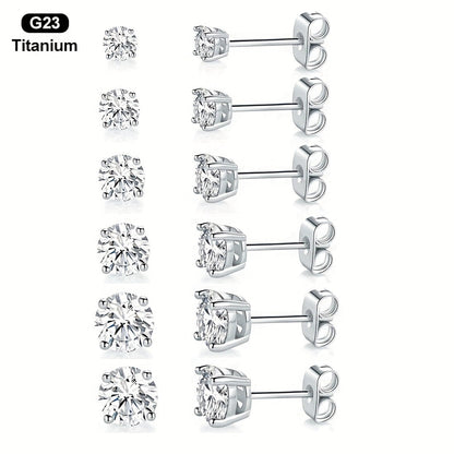 G23 Titanium Stud Earrings Set Hypoallergenic Zirconia Multiple Piercing Stacking Earrings 3 4 5 6 7 8mm Small Studs for Women Men Sensitive Ears Gift