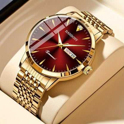 Unisex Stainless Steel Quartz Watch – Rhinestone Accents, IPX7 Waterproof, HD Dial with Date Display, Gold & Silver Tones, Elegant Fashion Wristwatch for Women & Men