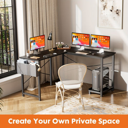 L Shaped Computer Desk with Storage Bag & Shelves – Reversible Corner Office Table, PC Laptop Workstation for Home Office, Study Room, Space-Saving Writing Desk