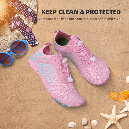 Barefoot Shoes for Women Wide Toe Box Minimalist Athletic Walking Shoes, Non-Slip Breathable Lightweight Water Shoes for Beach, Pool, Swim & Hiking - Unisex Black Pink White US 6-11