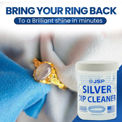JSP Sterling Silver Dip Cleaner & Tarnish Remover 8oz – 925 & 999 Silver Jewelry Cleaning Solution with Dipping Basket & Microfiber Cloth, Restores Shine to Silver, Gold & Precious Metals