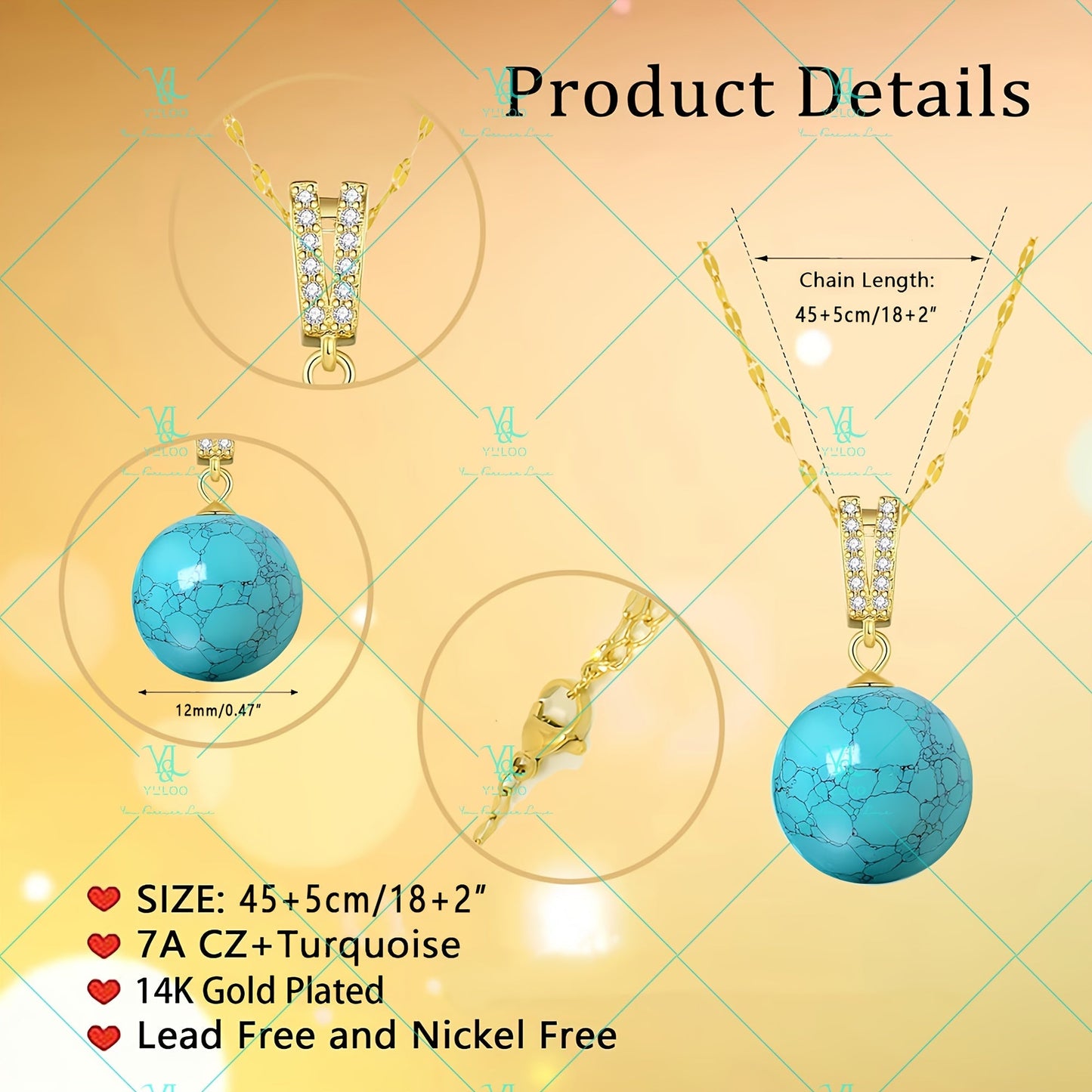 S925 Sterling Silver Natural Genuine Turquoise Pendant Necklace 18+2 Inch – Elegant Boho Gemstone Jewelry for Women with Bonus Earrings, Available in Silver & Gold, Perfect Gift for Her